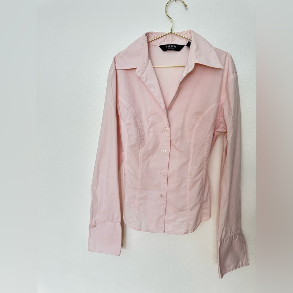 Light pink Express button up top with lace up back detailing